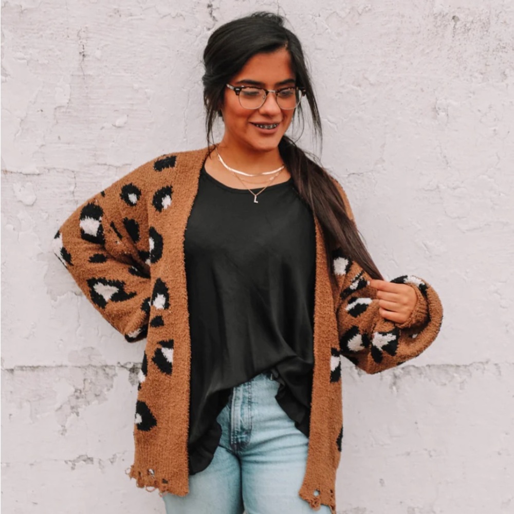 NWT Animal Print cardigan distressed... size 10/12 (oversized fit)